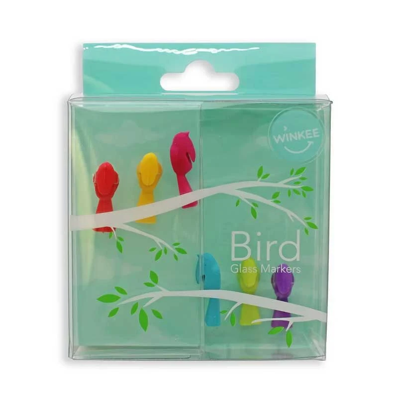 Winkee Bird Glass Markers Silicone 6 Stuks 3 Winkee Bird Glass Markers Silicone 6 Stuks