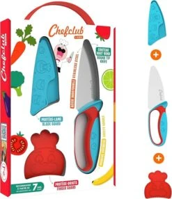 Chefclub Kindermes Met Vingerbeschermer Blauw/rood