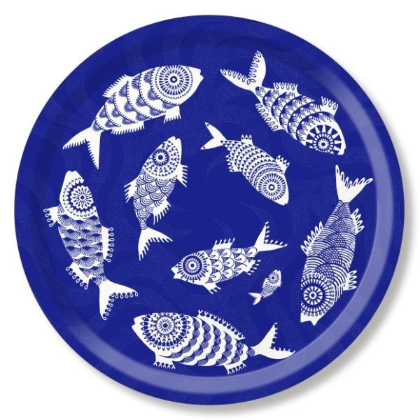 Jamida Vis Dienblad ø 39 Cm Hout Blauw 3 Jamida Vis Dienblad ø 39 Cm Hout Blauw