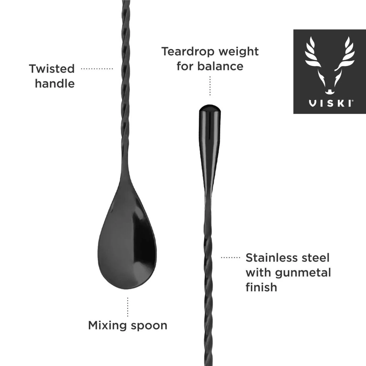 Viski Weighted Barspoon 40 Cm Gunmetal 4 Viski Weighted Barspoon 40 Cm Gunmetal - Afbeelding 2