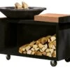 OFYR Island Black PRO 100-100 Vuurkorf - Barbecue Met Meubel En Plank Van Donkergrijs Keramiek